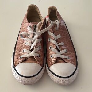 Rose Gold Glitter Low Top Converse Sneakers, Size: 3 Youth